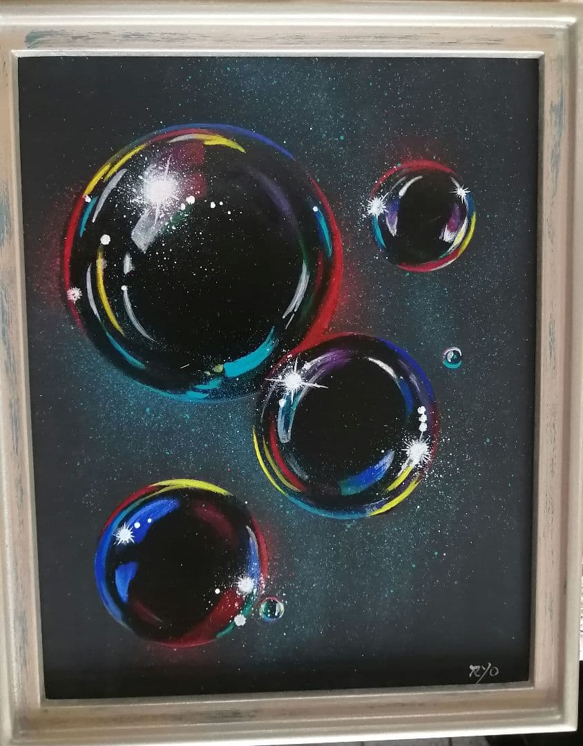 絵画　アクリル絵　額縁　ボード　シャボン玉