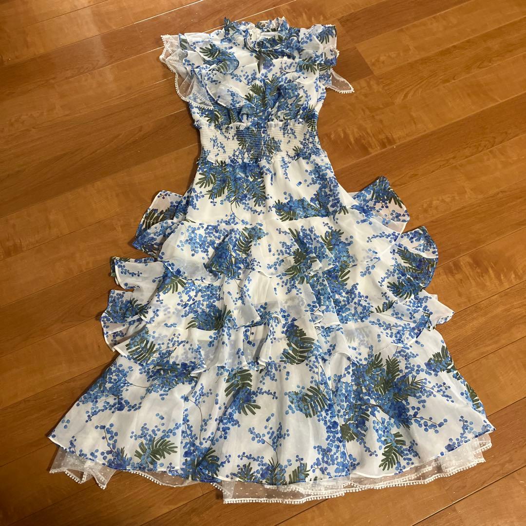 フリル花柄ノースリーブワンピース