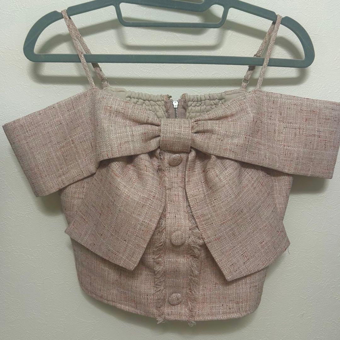 LIPSERVICE ツイードリボンオフショルトップス ピンク