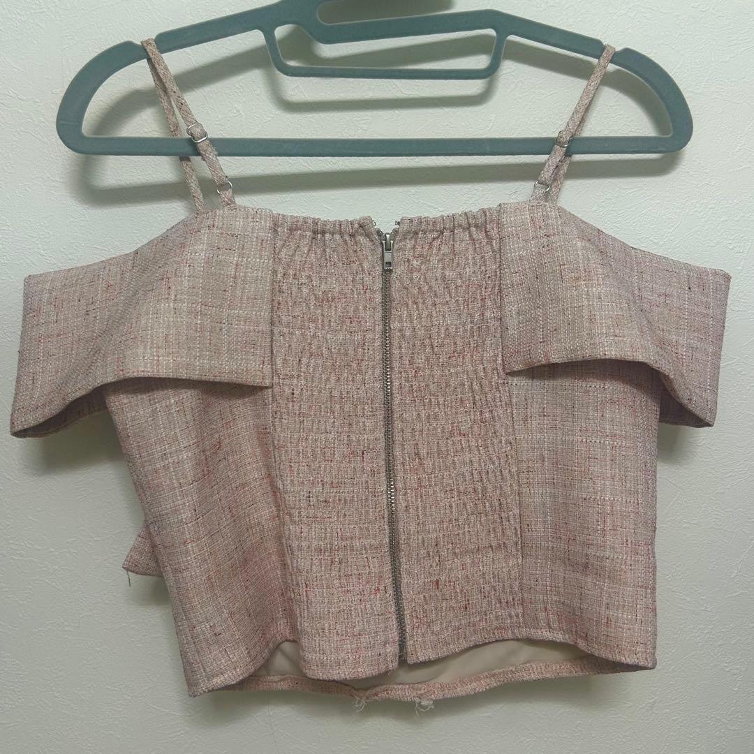 LIPSERVICE ツイードリボンオフショルトップス ピンク