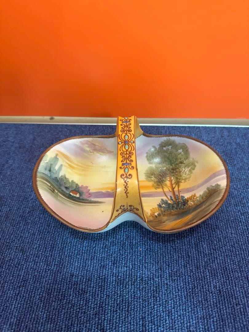 1847 【明治アンティーク】オールドノリタケ　風景図　手提皿　時代