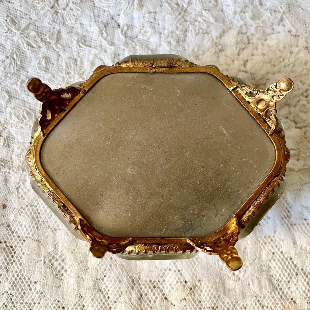 6角形ベベルガラスジュエリーボックス　アクセサリーケース　フランスアンティーク