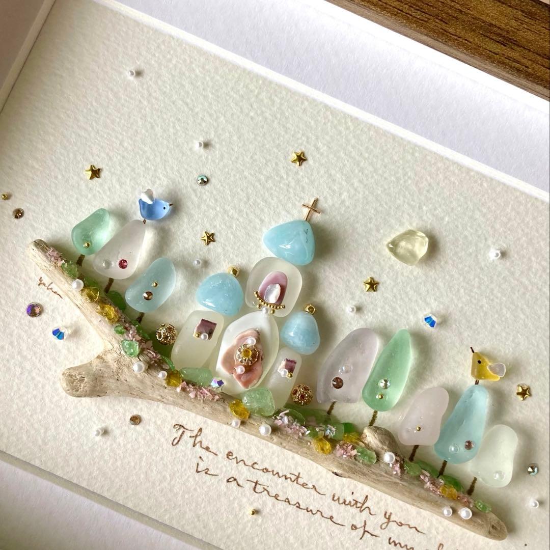 トーマス号　出逢いの教会　シーグラス／天然石／フレームアート／ガラス