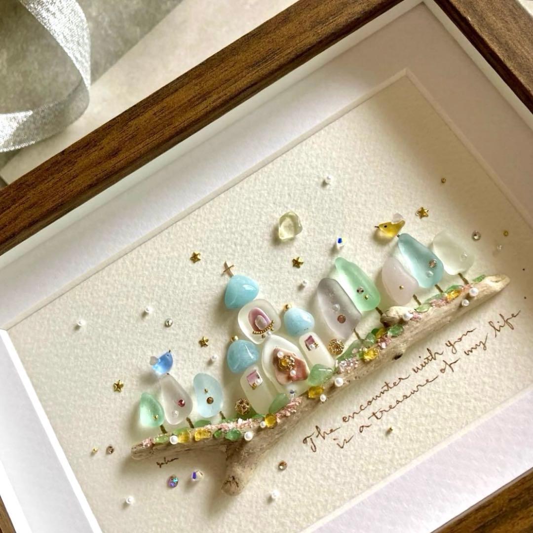 トーマス号　出逢いの教会　シーグラス／天然石／フレームアート／ガラス