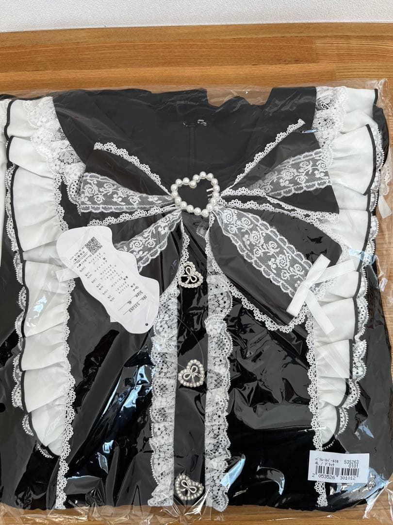 夢展望 バラレースパールリボンハートビジューワンピース　ブラック４Lサイズ