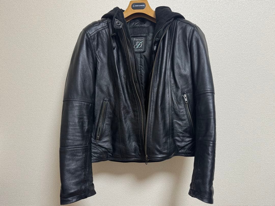 DEGNER デグナーシングルライダースジャケットフーディジャケット　2way