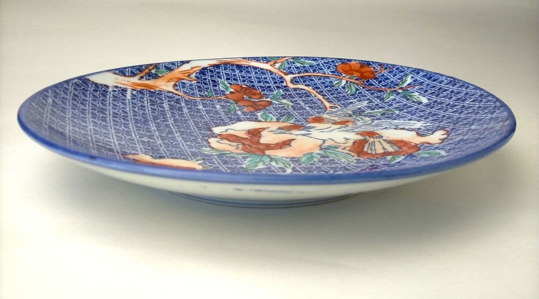 幻の明治 古伊万里 有田焼 精磁会社【米青印】ザクロと鳥絵　染付