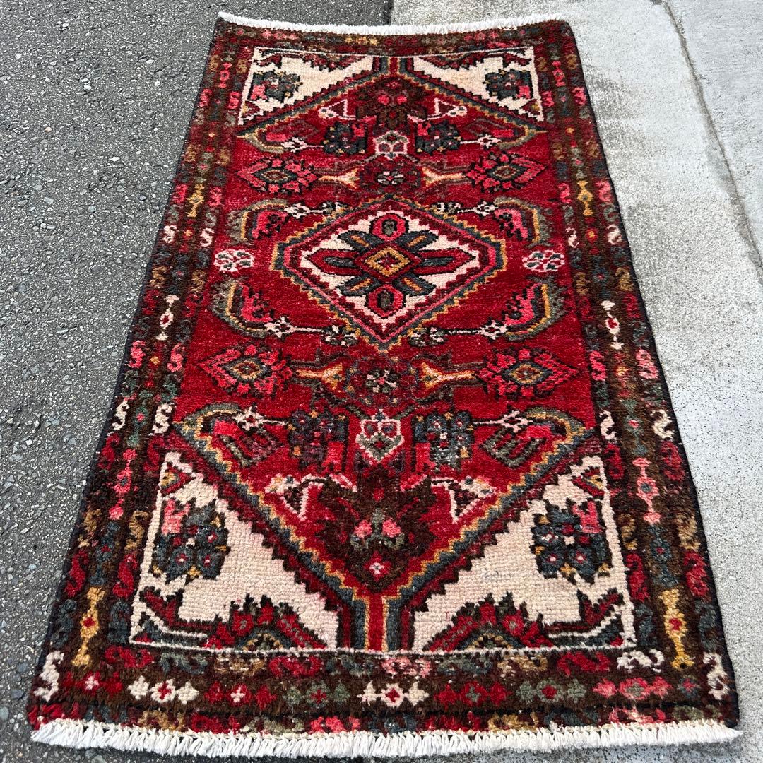 110cmx63ペルシャ絨毯年代織り物ハマダン手織り絨毯スパーヴィンテージラグ