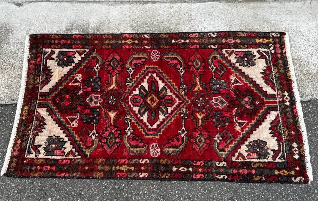 110cmx63ペルシャ絨毯年代織り物ハマダン手織り絨毯スパーヴィンテージラグ