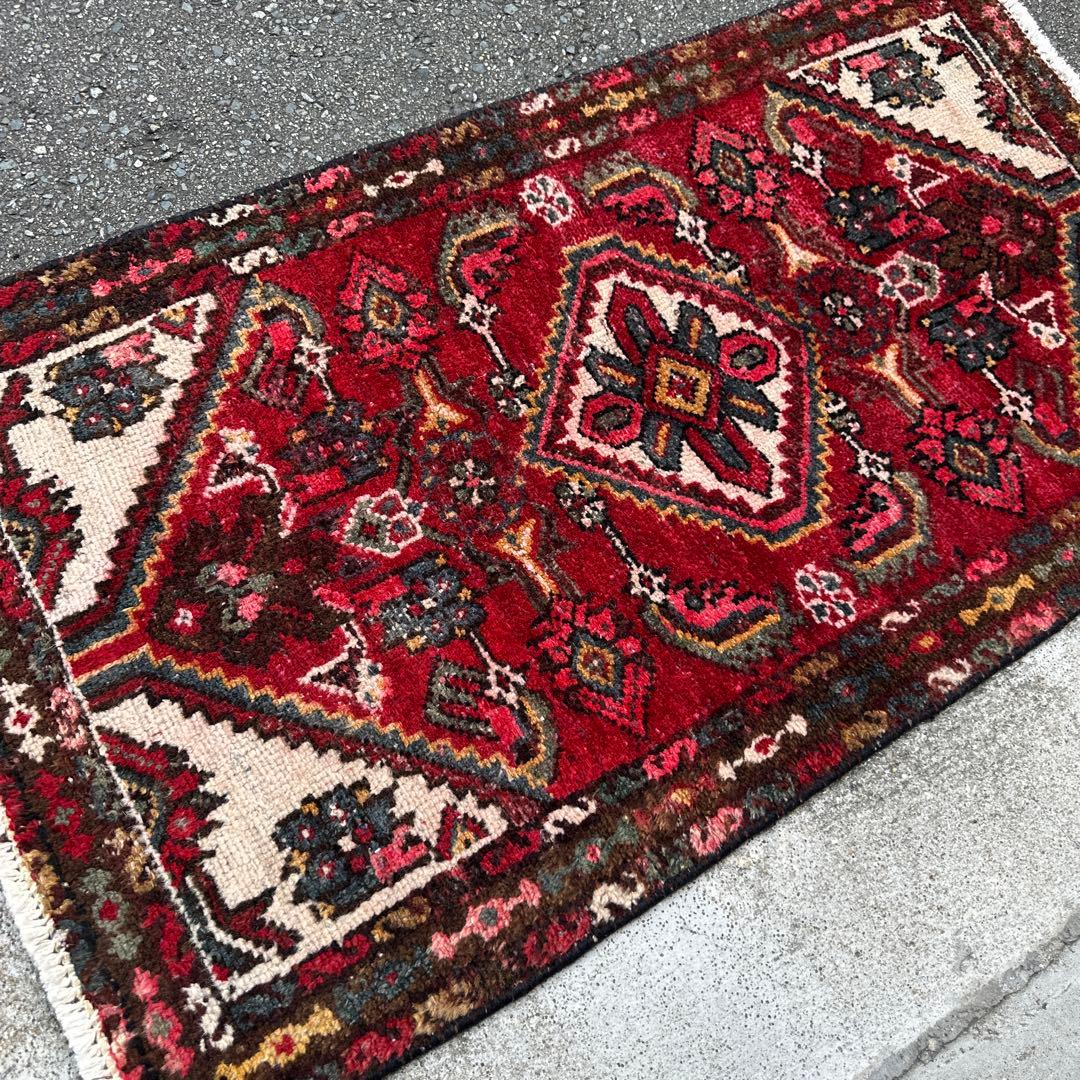 110cmx63ペルシャ絨毯年代織り物ハマダン手織り絨毯スパーヴィンテージラグ