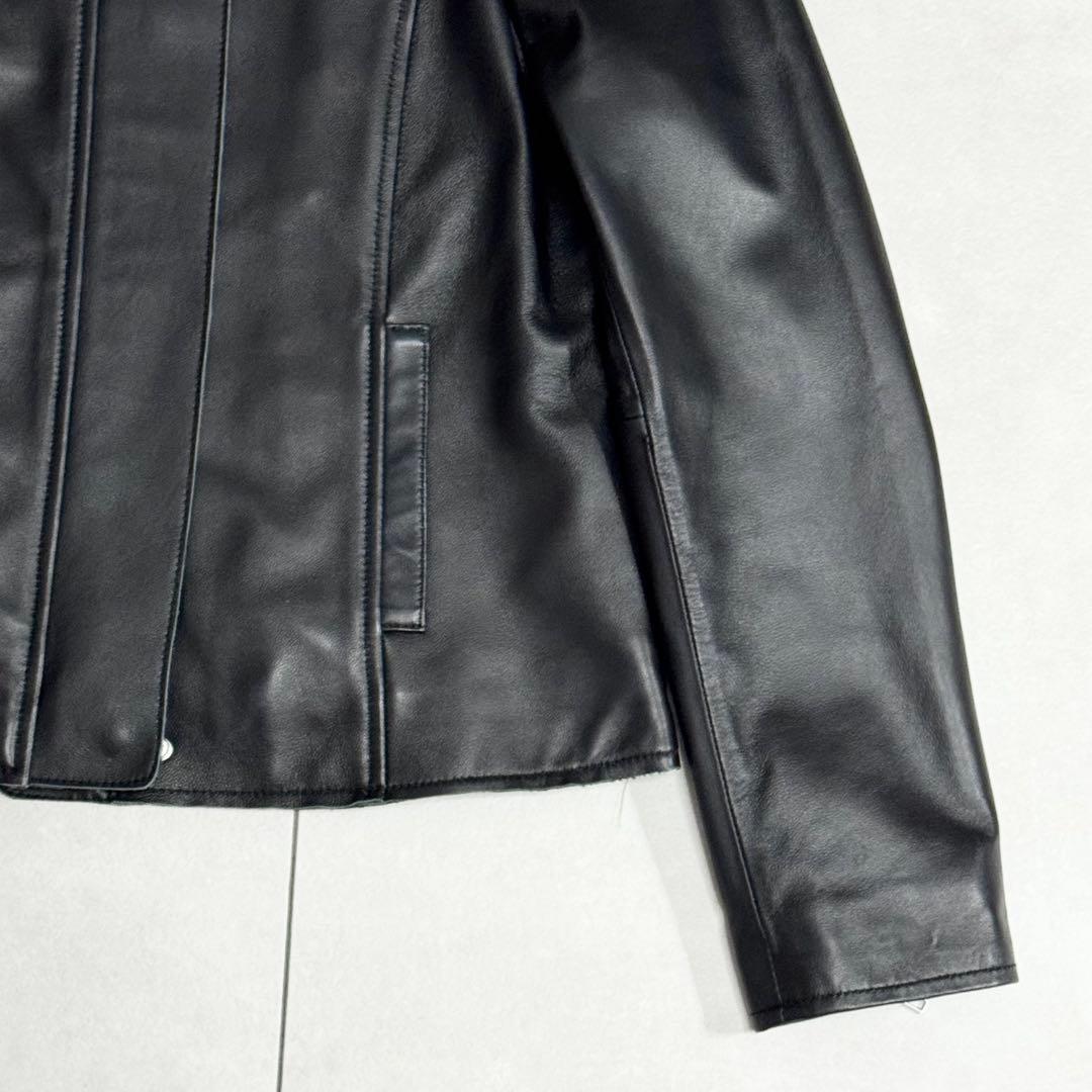 未使用級✨もりのがっこう　ラムレザー ノーカラージャケットブルゾン　ブラック　L