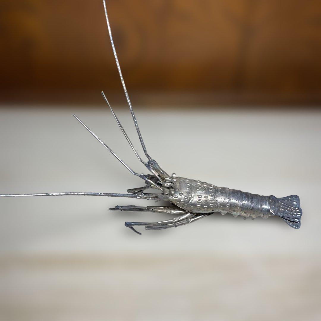 純銀製　自在海老置物　弘美在銘　箱なし