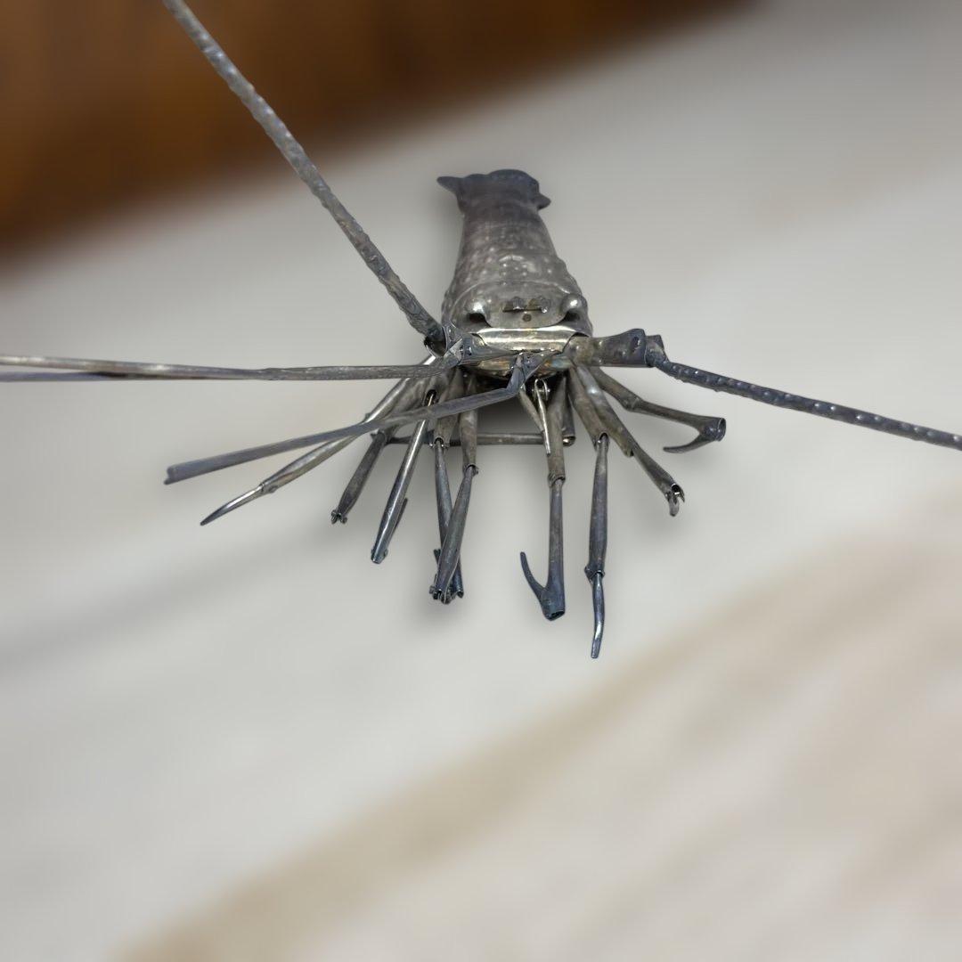 純銀製　自在海老置物　弘美在銘　箱なし