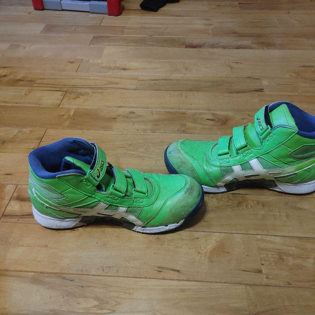 asics 緑色 ハイカット安全靴