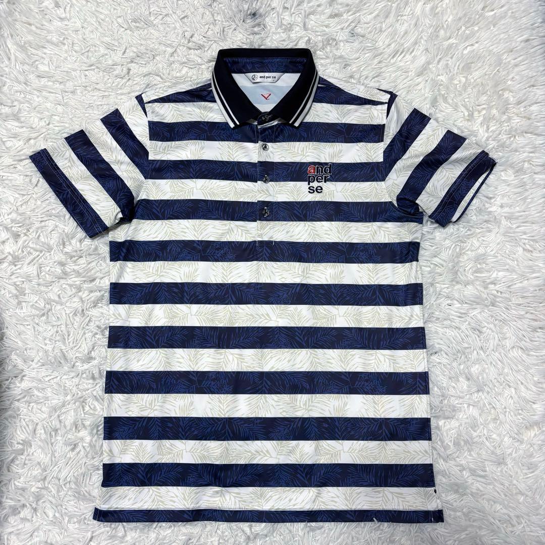 and per se ポロシャツ ボーダー ボタニカル 襟付き ゴルフウェア