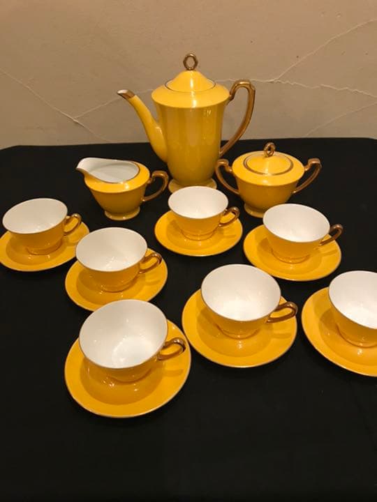 オールドノリタケの素晴らしいコーヒーポットセット　コーヒーカップ、ソーサー７客