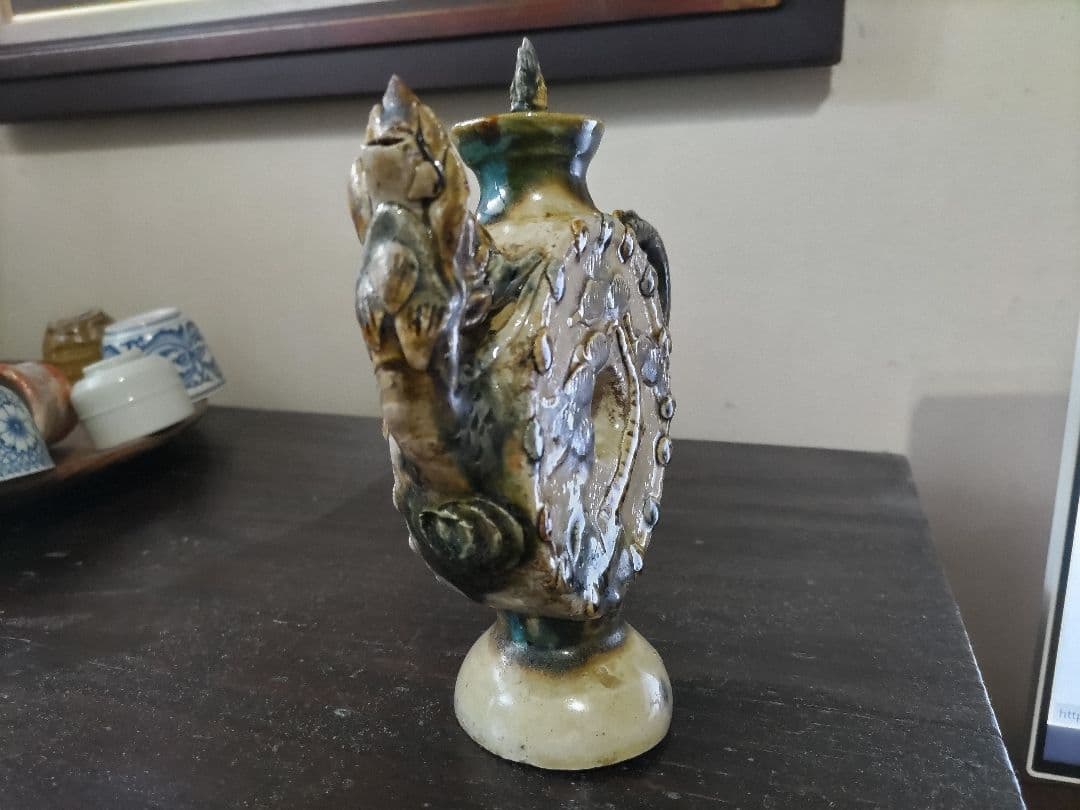 古作！民藝『琉球 壺屋焼 龍型 水瓶 水注』徳利・酒器　美品・保存箱付