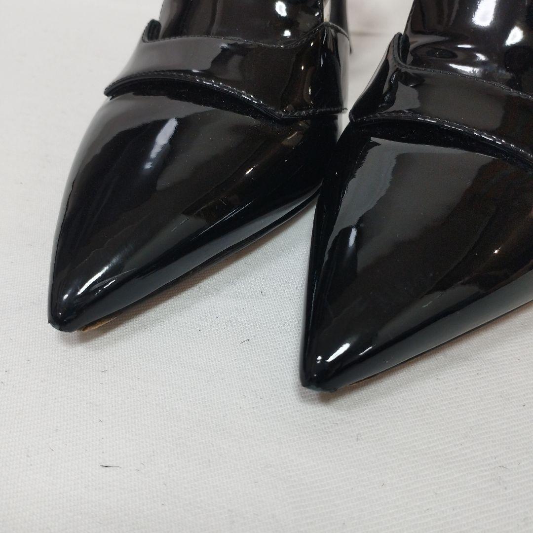 プラダ エナメル ブラック ポインテッドトゥ ミュール Sサイズ 21cm