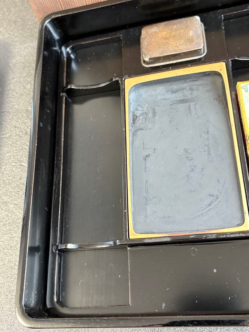 【極美品/希少】時代物 金蒔絵 硯箱 フルセット 鶏竹紋 大正期 骨董