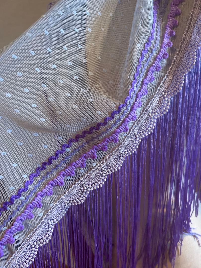 新作★パープル系フラメンコシージョドット柄チュールレース