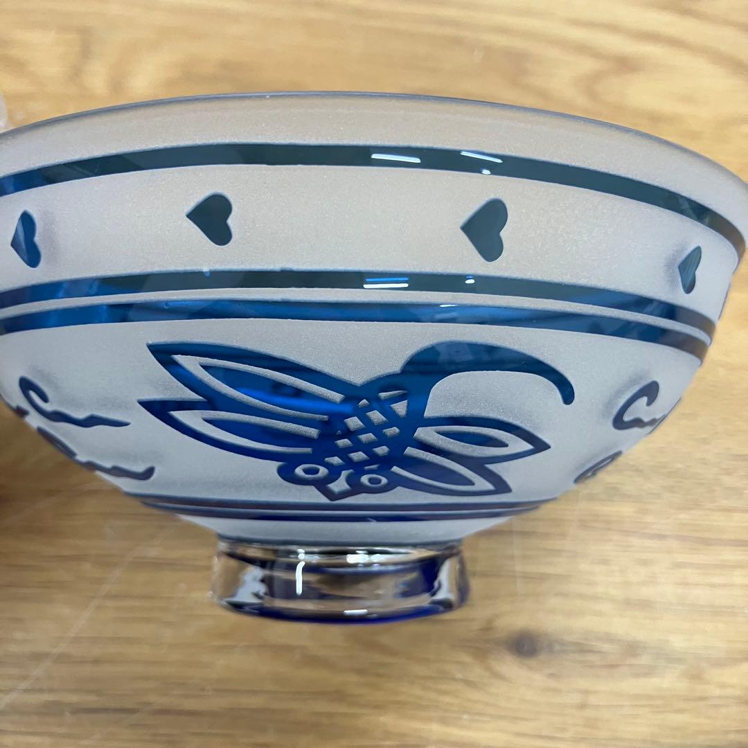 未使用 松添春 硝子 蜻蛉 茶碗 抹茶茶碗 茶道具 ガラス トンボ柄 ガラス工芸