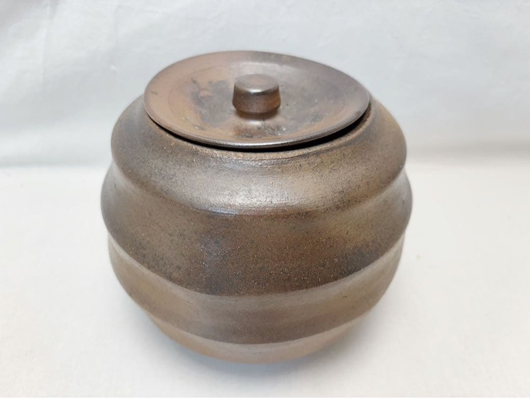 未使用 茶道具 小山岑一造 花ノ木窯 芋頭 備前焼 水指 水差し 陶印 栞 共箱