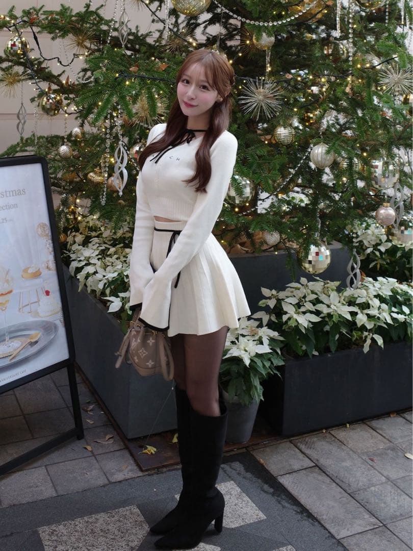 新品タグ ダーリッチ ウエストオープンリボンデザインニットミニワンピース FL