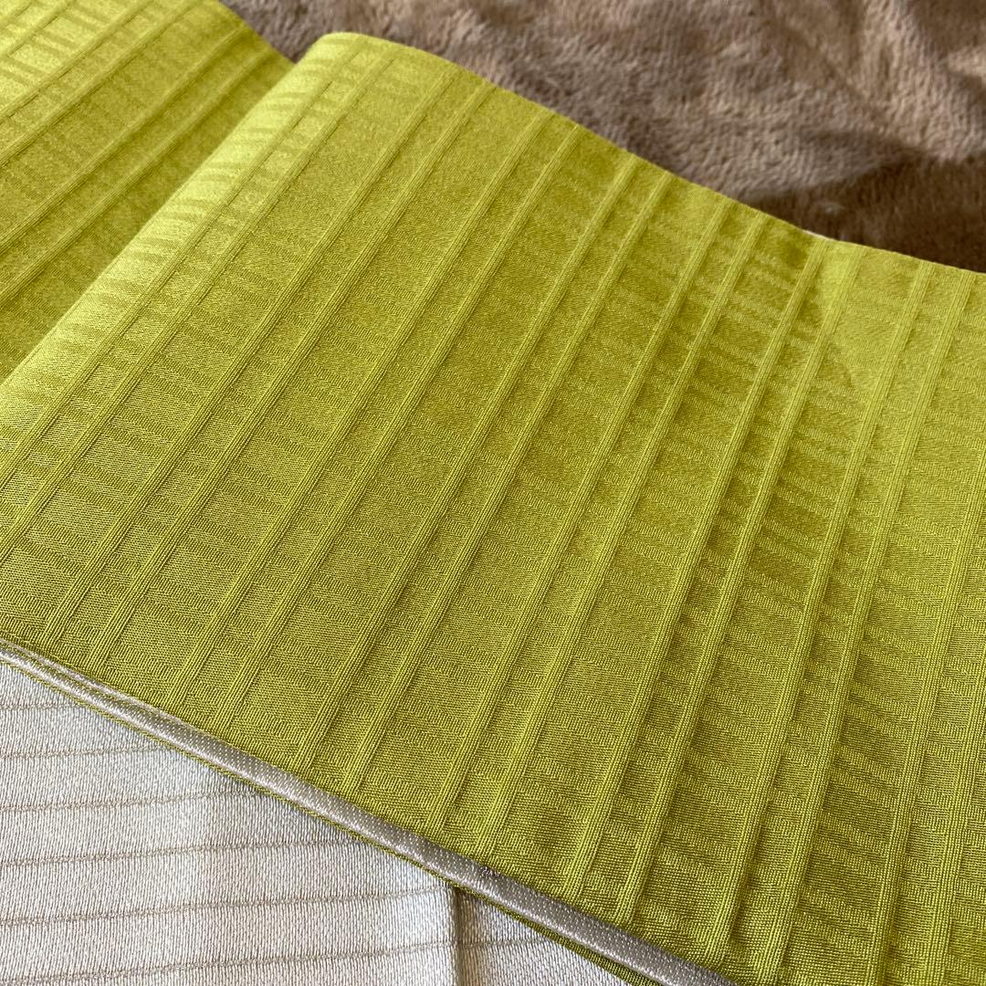 リバーシブル半幅帯 緑と白のストライプ