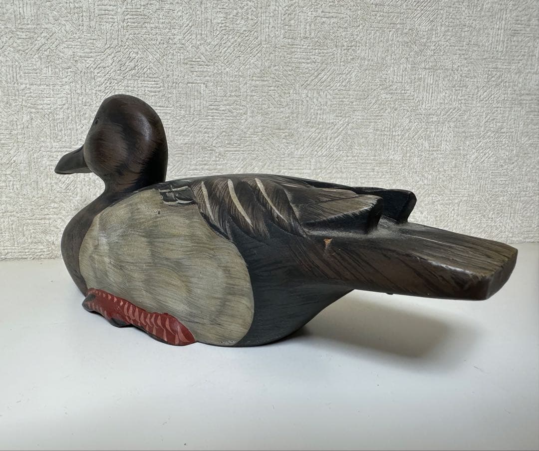 縁起物 天然木 カルガモ 鳥 木彫り置物 カモ 鴨 小鴨 水鳥 バード デコイ