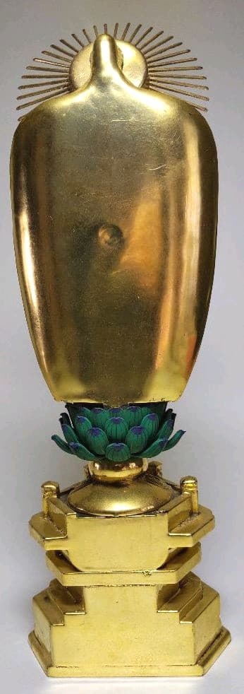 本格手彫り彫刻 阿弥陀如来 純金箔押し六角台座