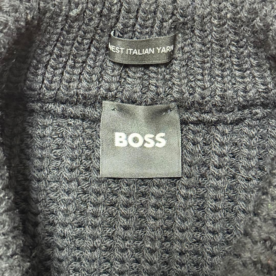 【美品】HUGO BOSS リブニット イタリア製糸 ダークネイビー Lサイズ