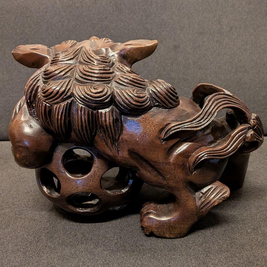 木彫 獅子 置物 一対｜唐獅子 透かし彫り 国際獅子会 敬贈 縁起物