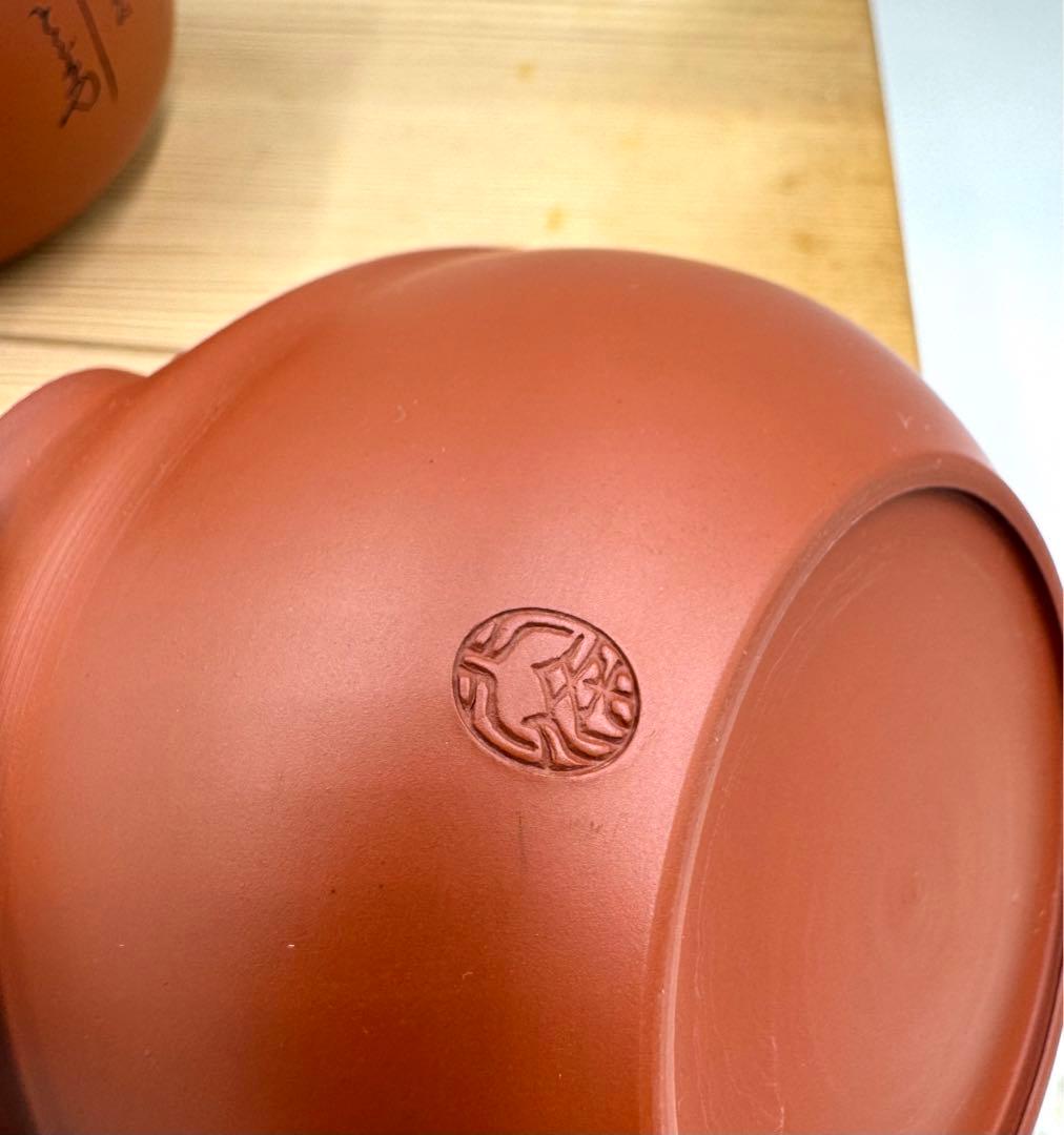 051常滑焼　清水源二　北條　朱泥茶器7点セット　新品未使用品　木箱　共布