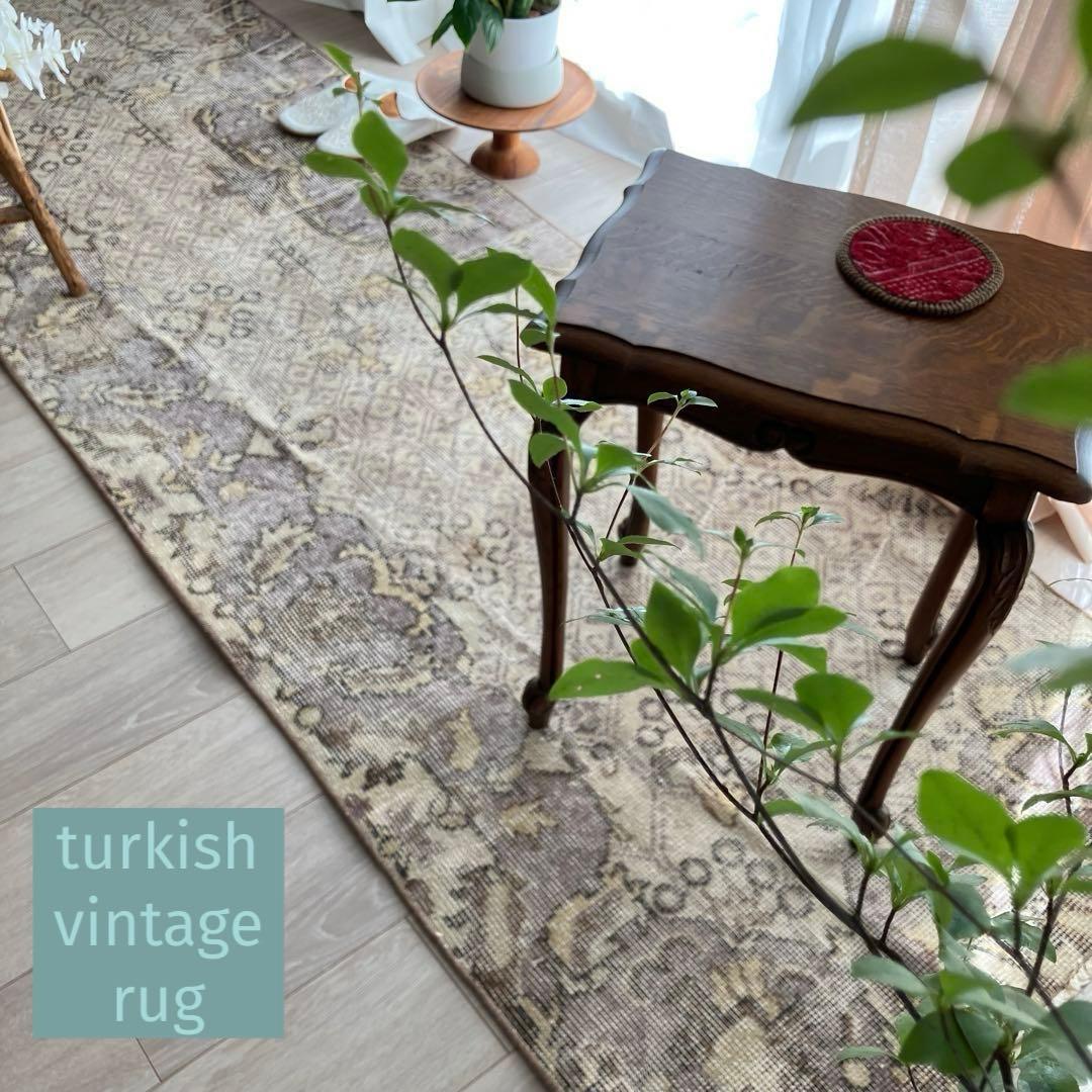 3m超ロング／76×297 グレー　メダリオンランナー　トルコヴィンテージラグ