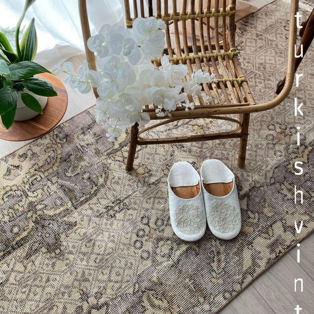 3m超ロング／76×297 グレー　メダリオンランナー　トルコヴィンテージラグ