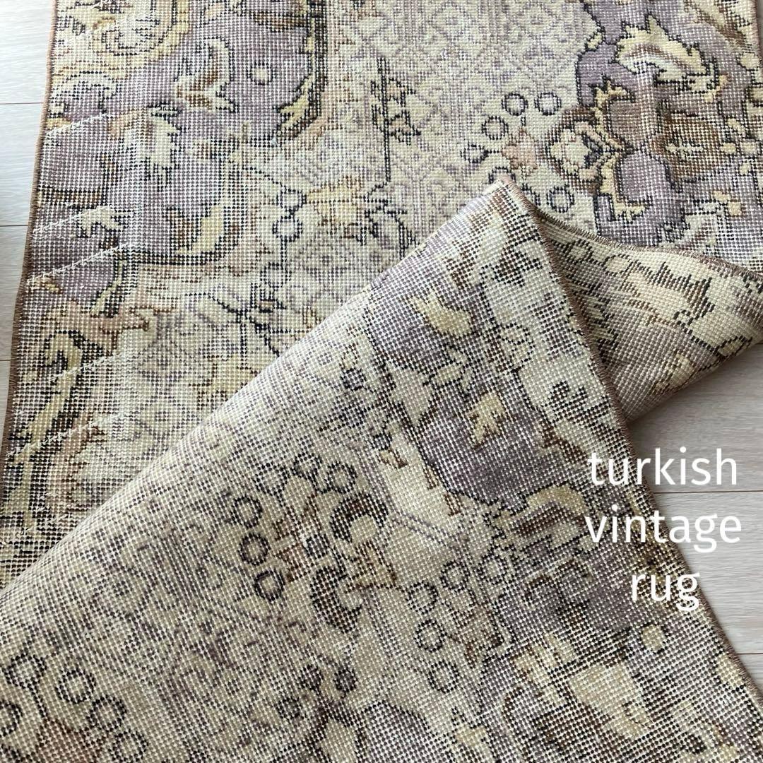 3m超ロング／76×297 グレー　メダリオンランナー　トルコヴィンテージラグ