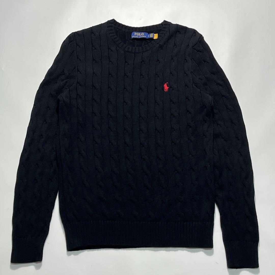 ラルフローレン ケーブルニット M 黒 ブラック フィッシャーマン 7679
