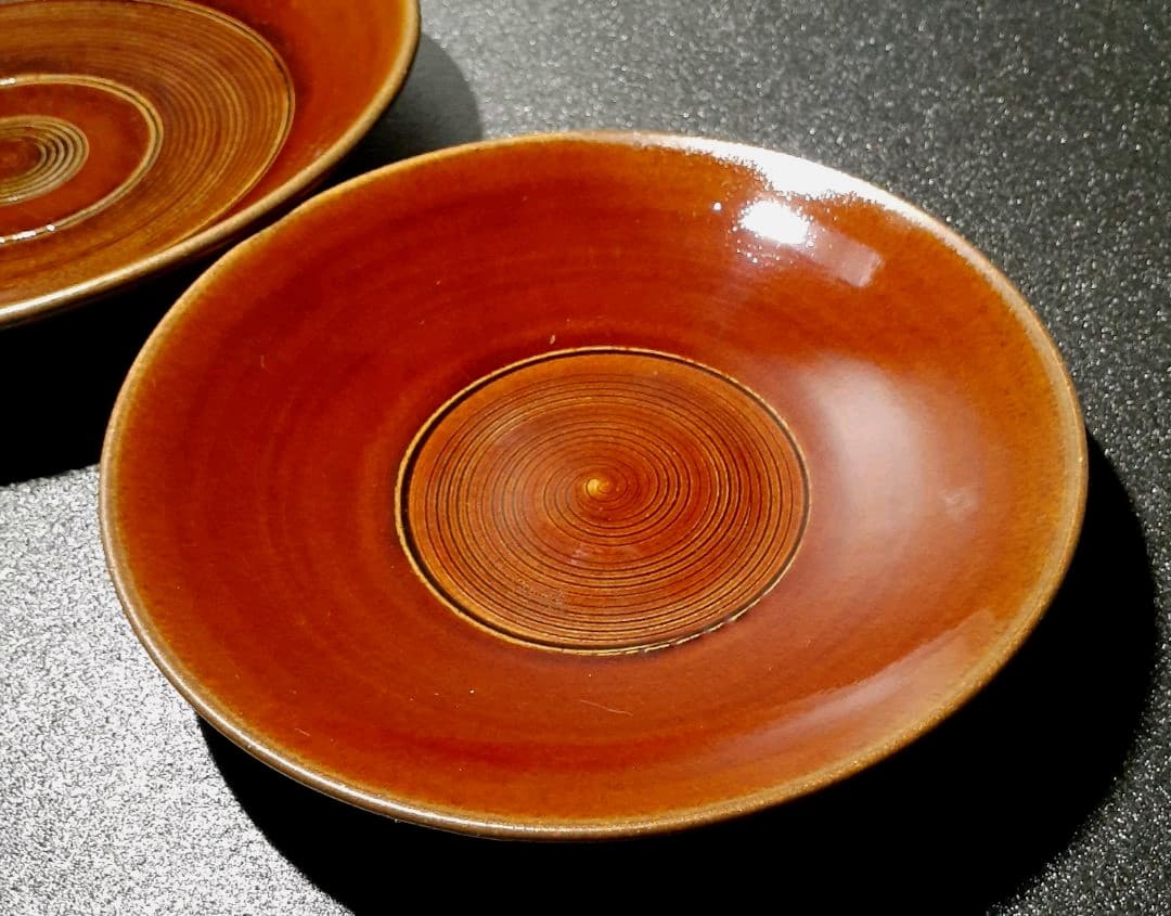 大樋焼　十一代大樋長左衛門　大樋年雄銘　飴釉　菓子皿　大小2客　共箱　茶道具