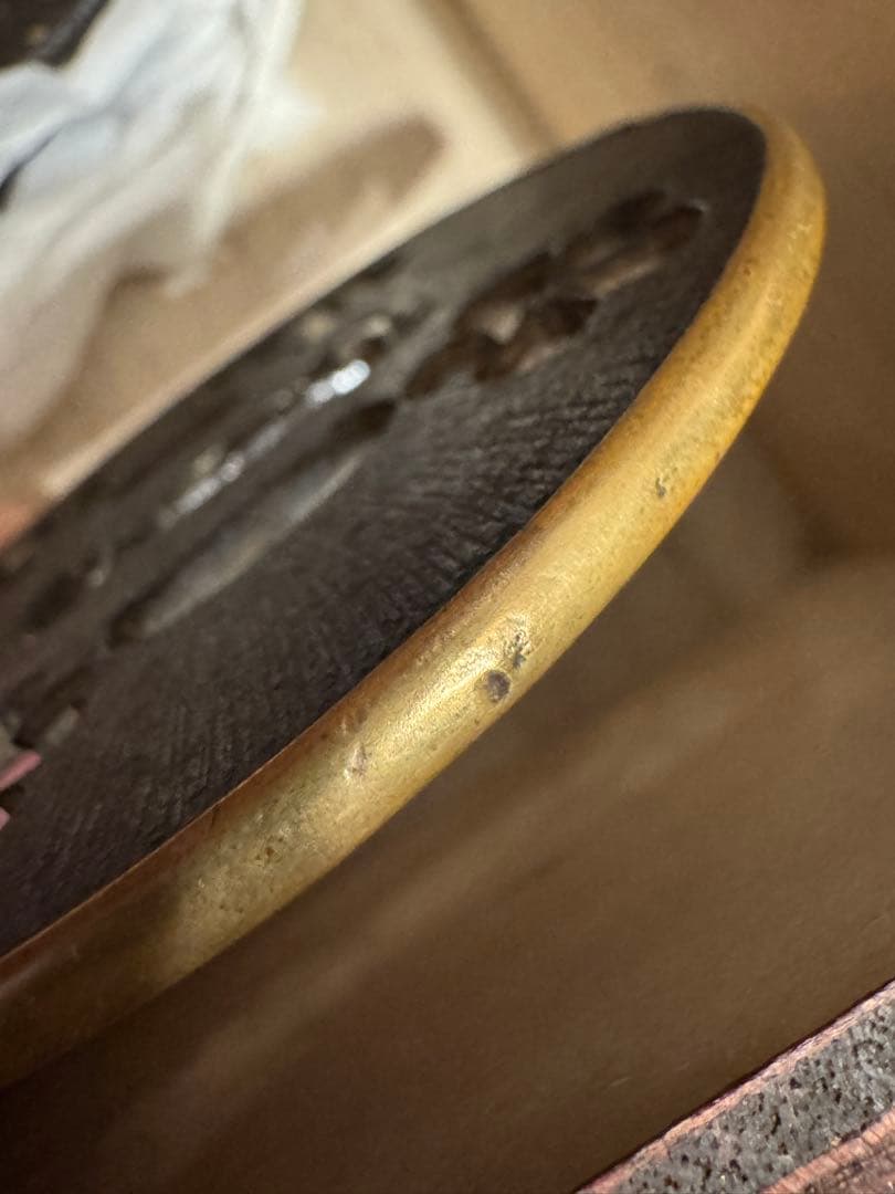 無銘 鉄地桜梅透し鐔 阿弥陀鑢 真鍮覆輪 日本刀 刀装具 骨董 古美術 江戸時代