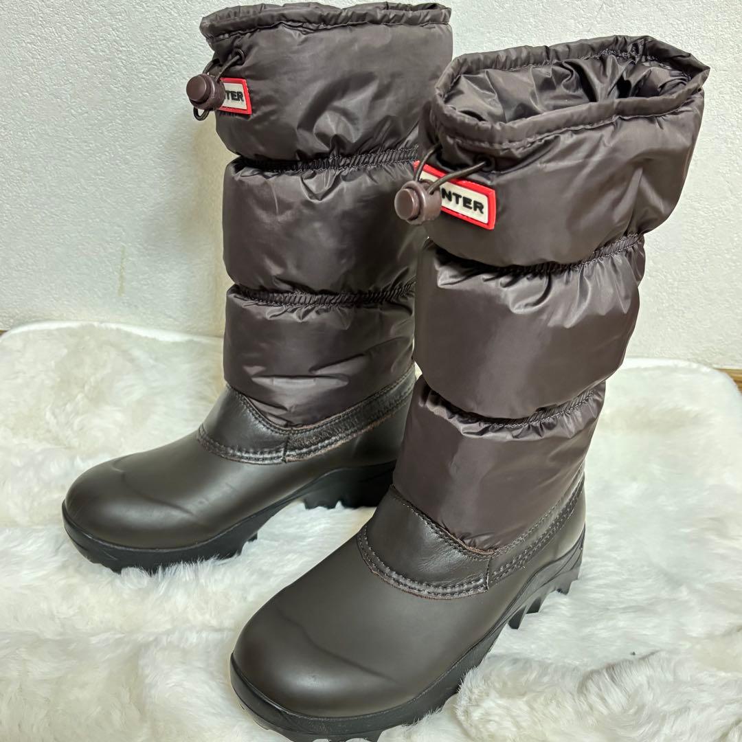 ほぼ新品 ☆ HUNTER スノー キルトブーツ UK4 ブラウン 上質 防水