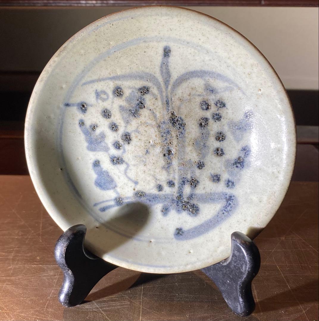 中国汕頭・スワトウ染付絵皿　鑑賞台付 ・ヴィンテージ　レア ・台湾茶器