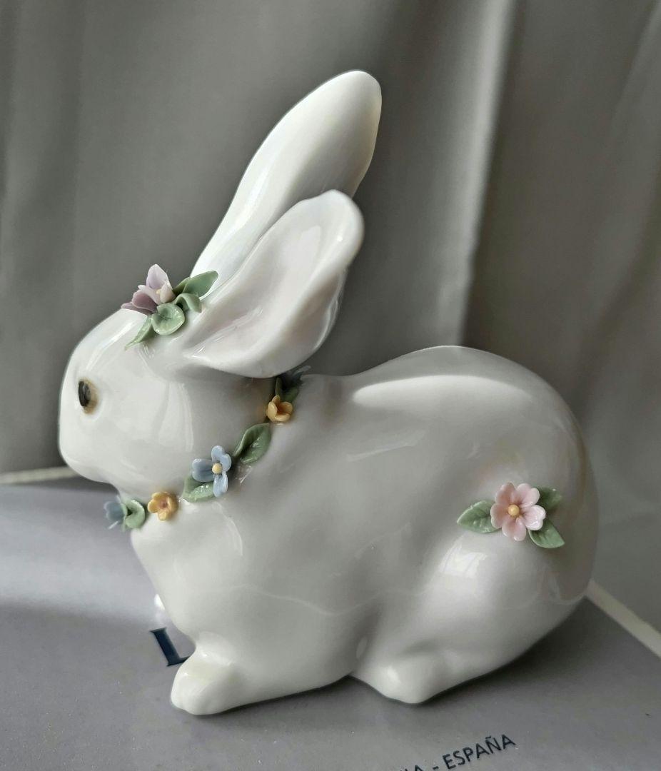 ❶リヤドロ 花飾りの白うさぎ 置物 インテリア ヴィンテージ