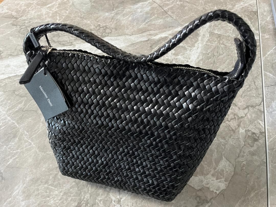 Massimo Dutti 編み込みレザーバッグ ブラック