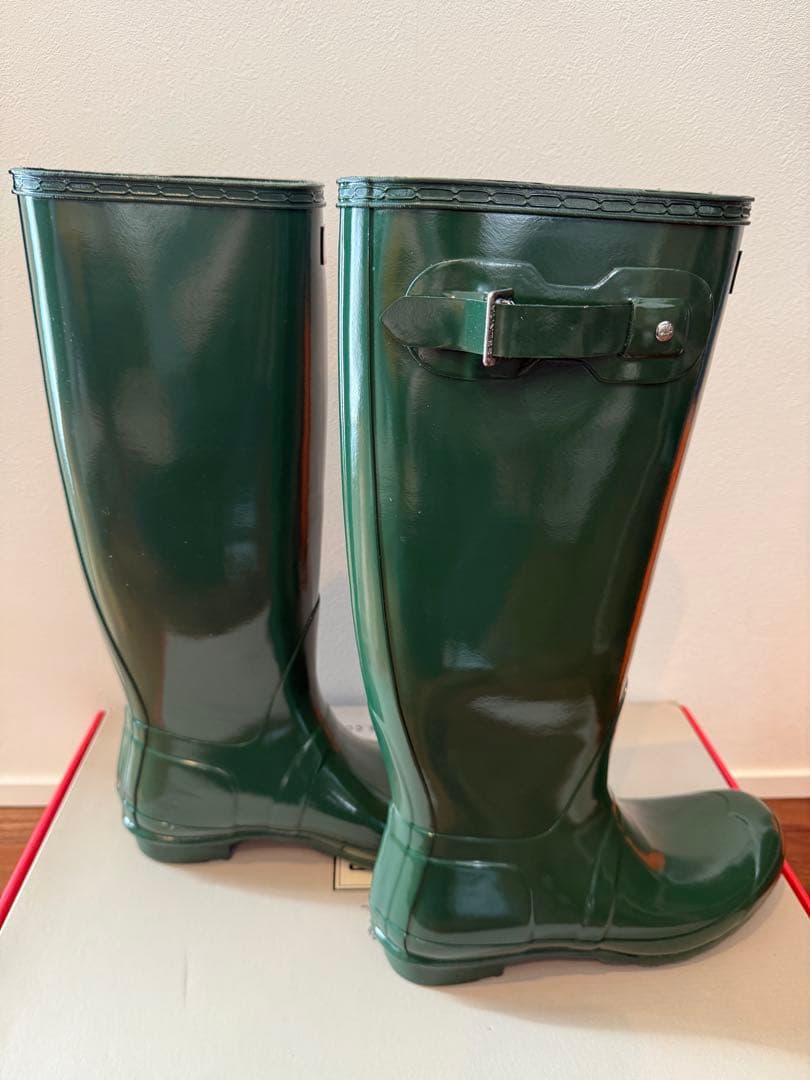 (げんこつ )超レア HUNTER レインブーツ グロスグリーン UK8