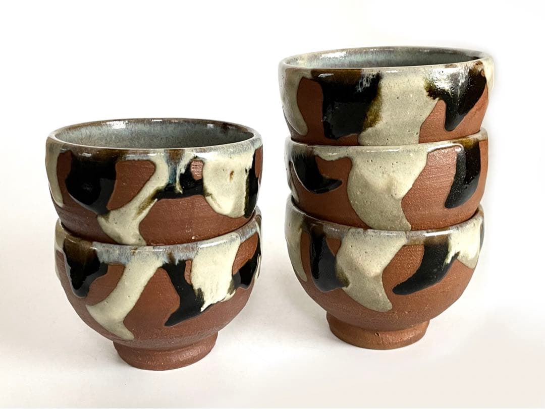 濱田庄司　浜田庄司　？　鉄釉　掛流　番茶器　湯呑　カップ　小鉢　5客　益子　民芸