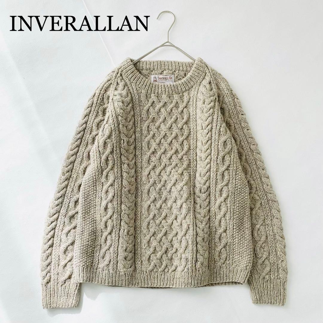 3194A【希少美品】インバーアラン 茶タグ ハンドニットクルーネック ベージュ
