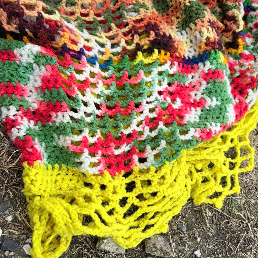 【USA vintage】グラニーブランケット　特大 透かし編み ベッドカバー