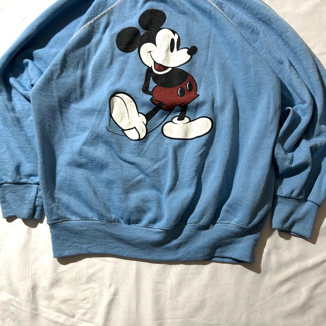 80sミッキーマウスプリント 白足 スウェット vintage 水色 短丈