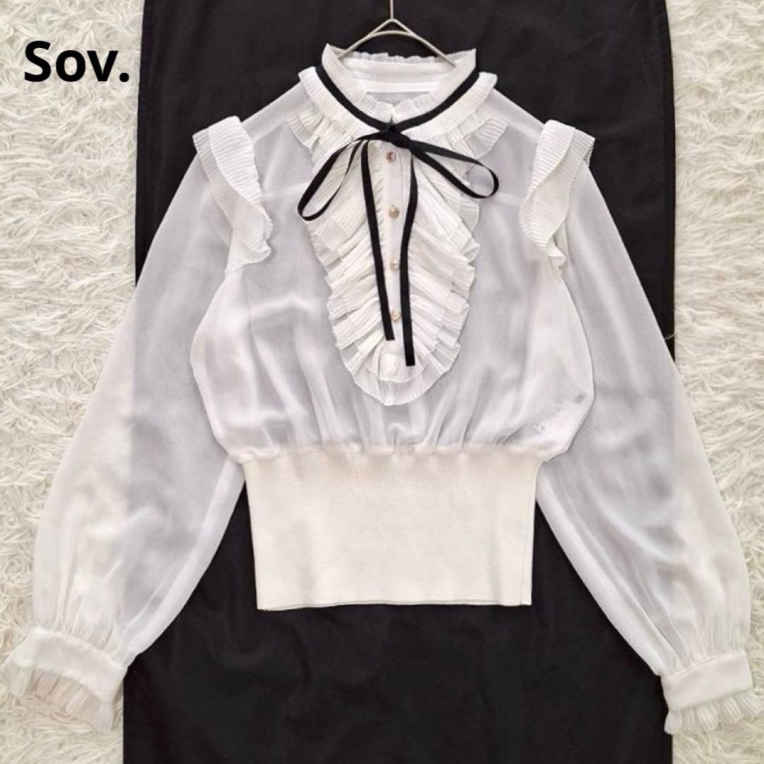 未使用級✨ソブ 2025SS ギャザーフリルデザインブラウス ボウタイ リボン