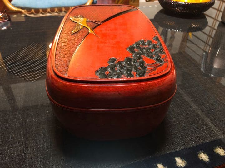 骨董品寿雲刀漆器茶櫃 角丸四角箱